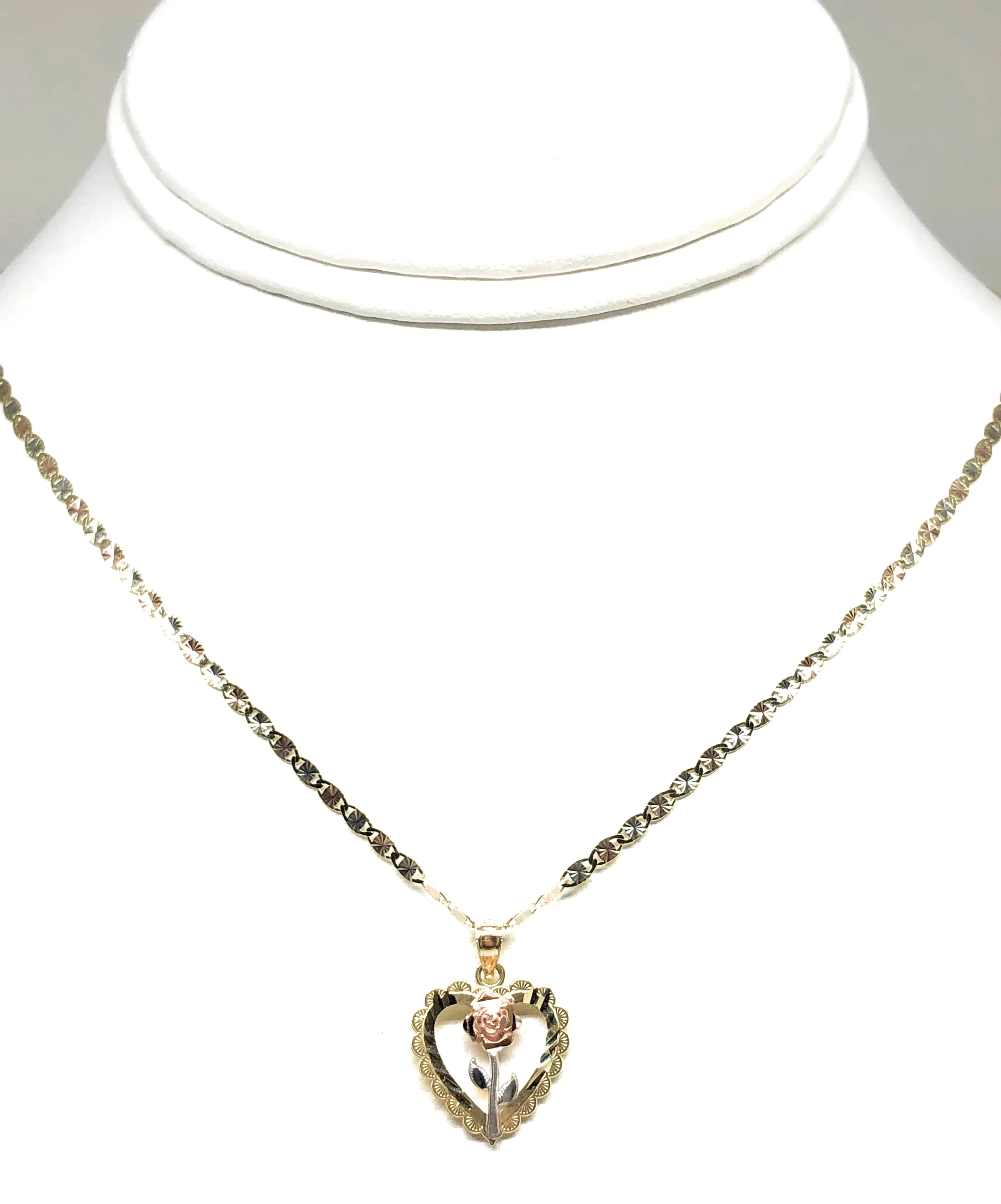 10k Solid Gold Yellow & Rose Heart Pendant Necklace Valentina Chain