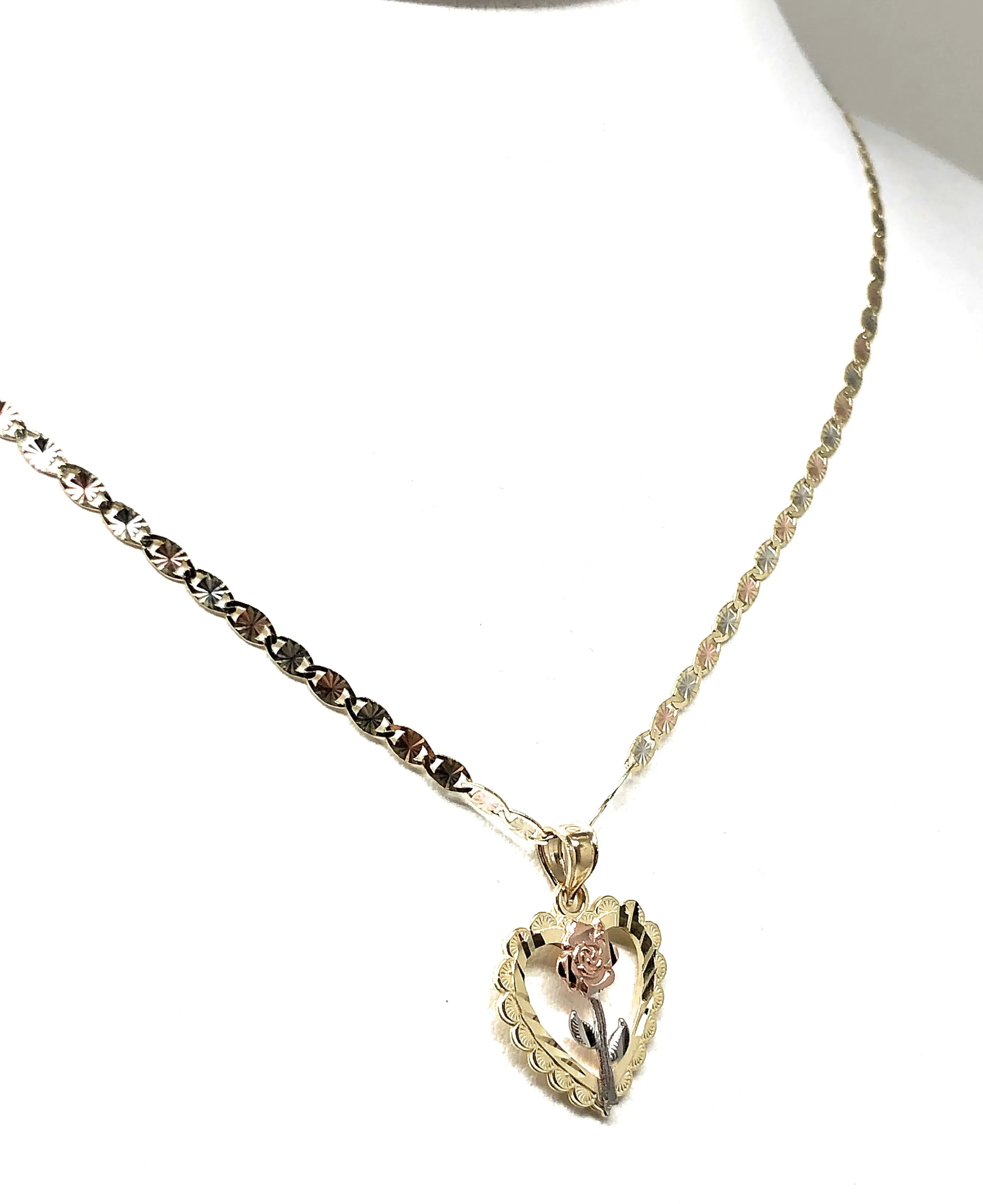 10k Solid Gold Yellow & Rose Heart Pendant Necklace Valentina Chain