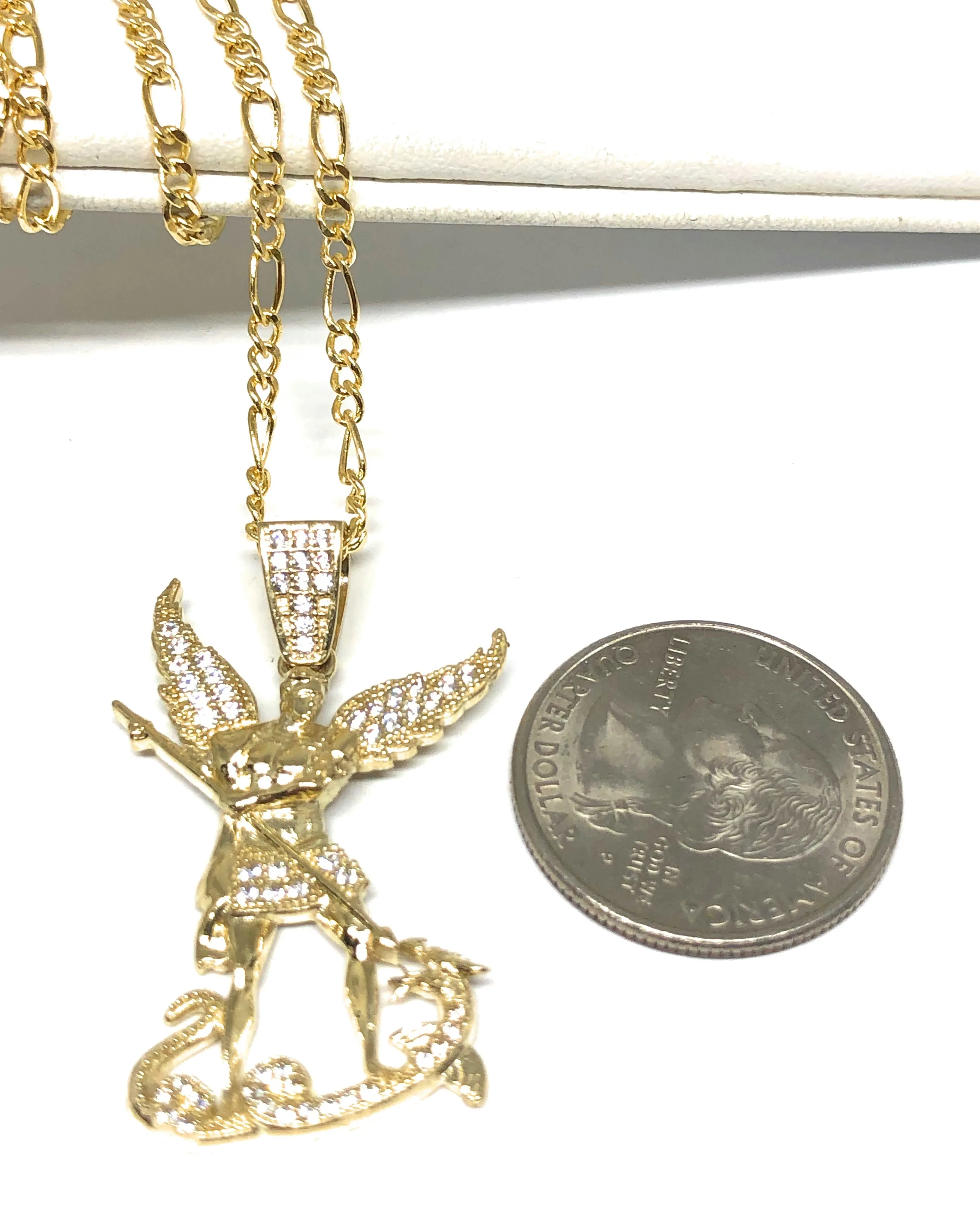 10k Solid Gold Yellow St. Michael Archangel CZ Pendant Necklace (7g)