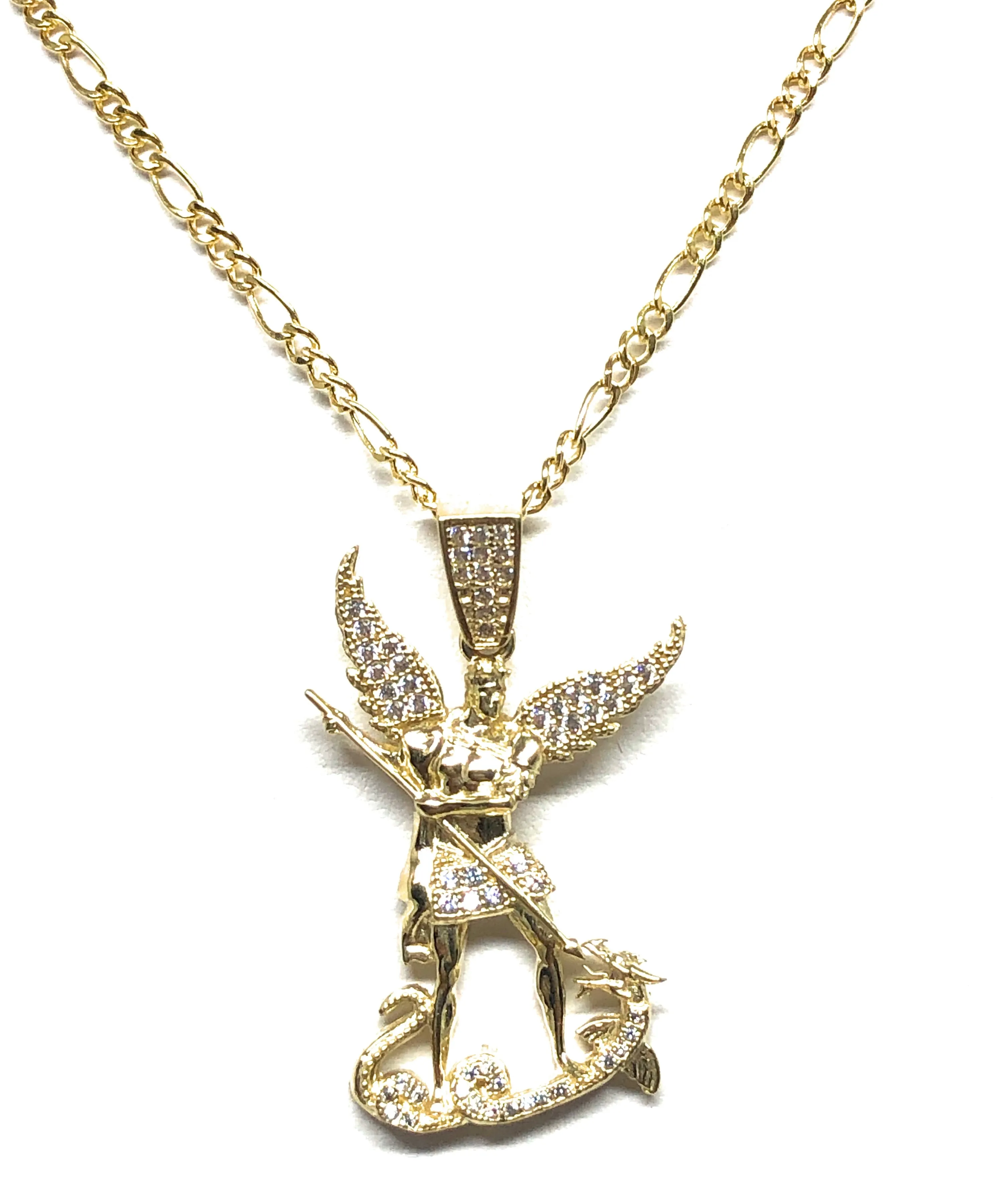 10k Solid Gold Yellow St. Michael Archangel CZ Pendant Necklace (7g)