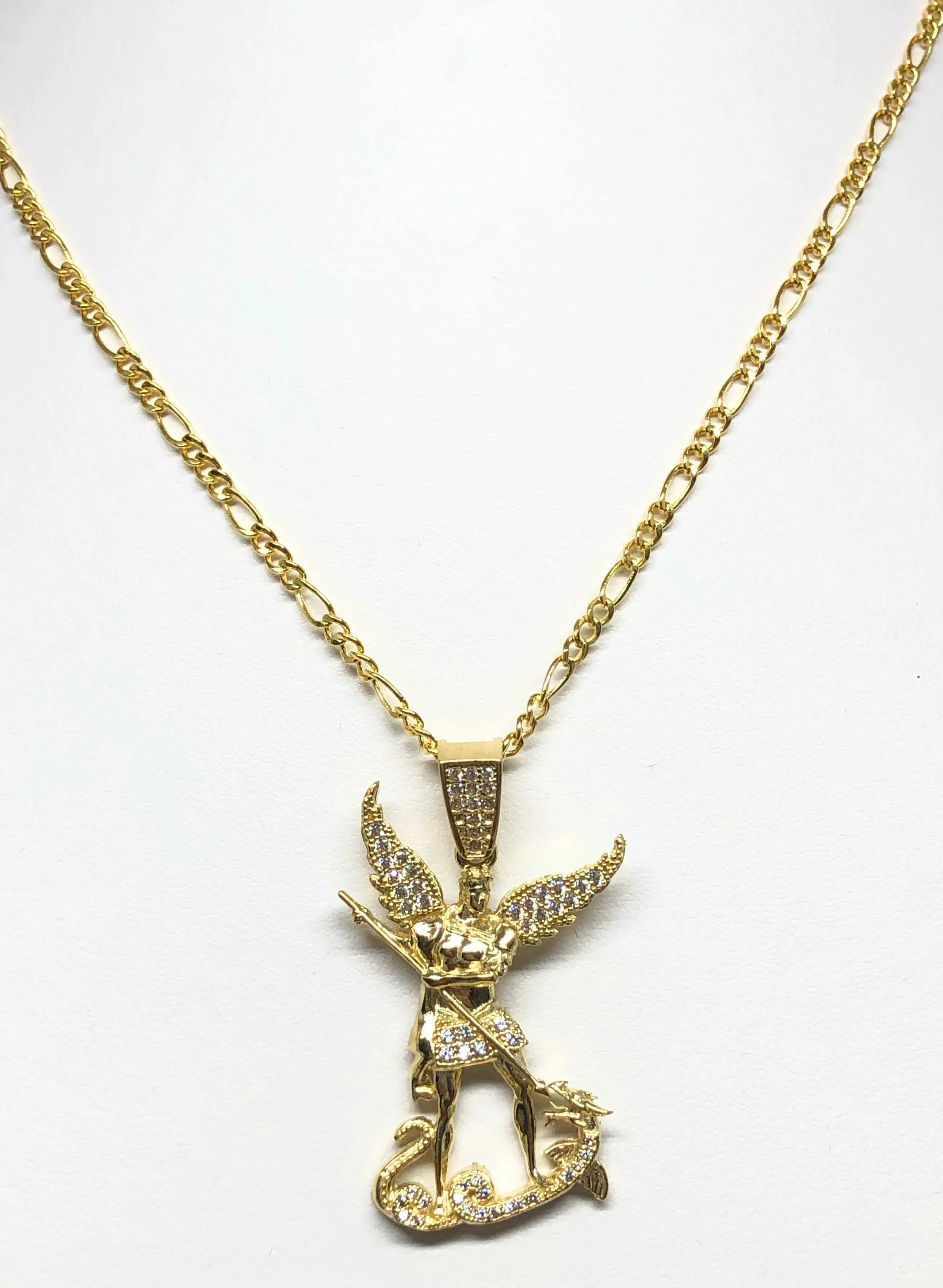 10k Solid Gold Yellow St. Michael Archangel CZ Pendant Necklace (7g)