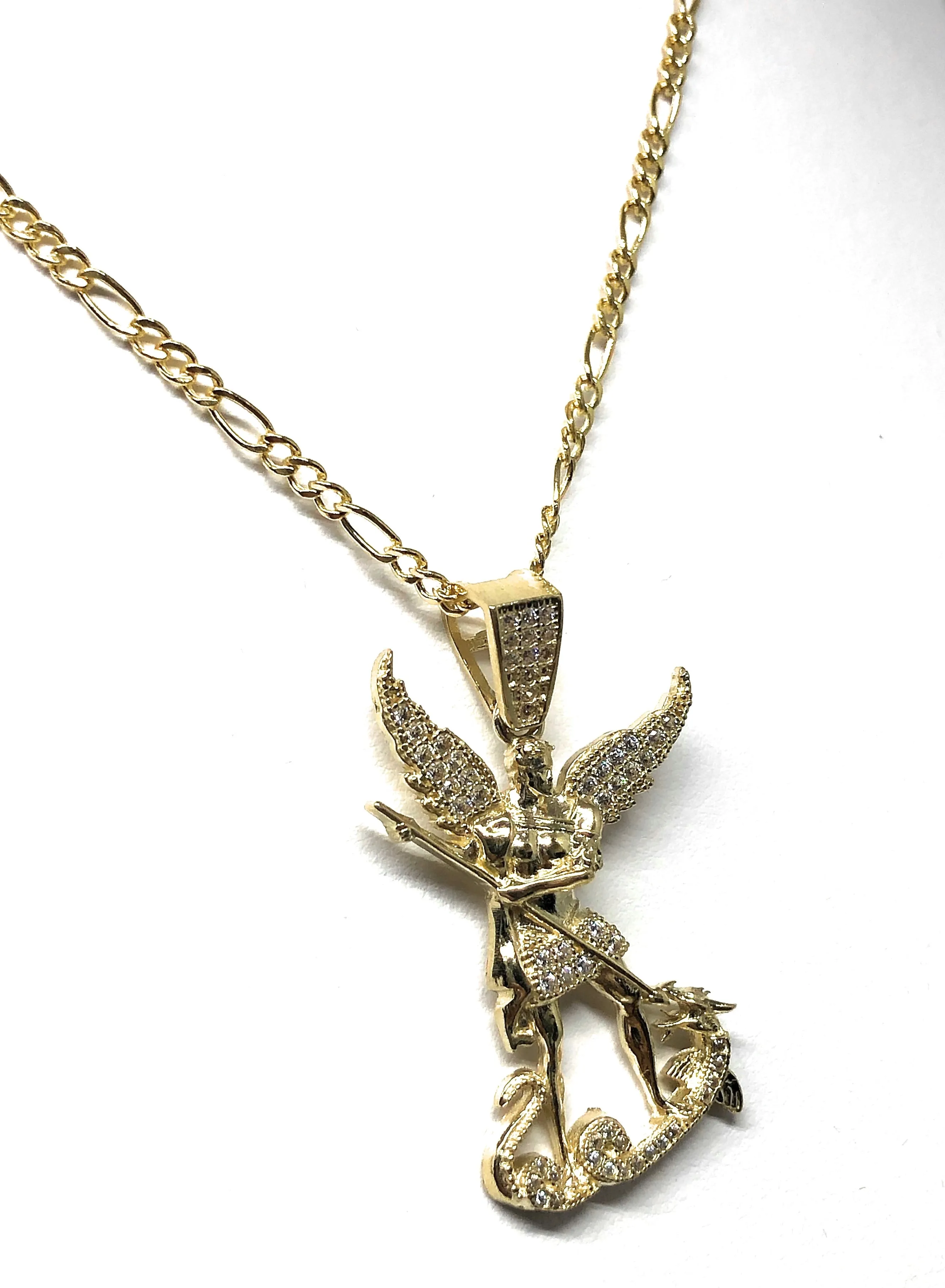 10k Solid Gold Yellow St. Michael Archangel CZ Pendant Necklace (7g)