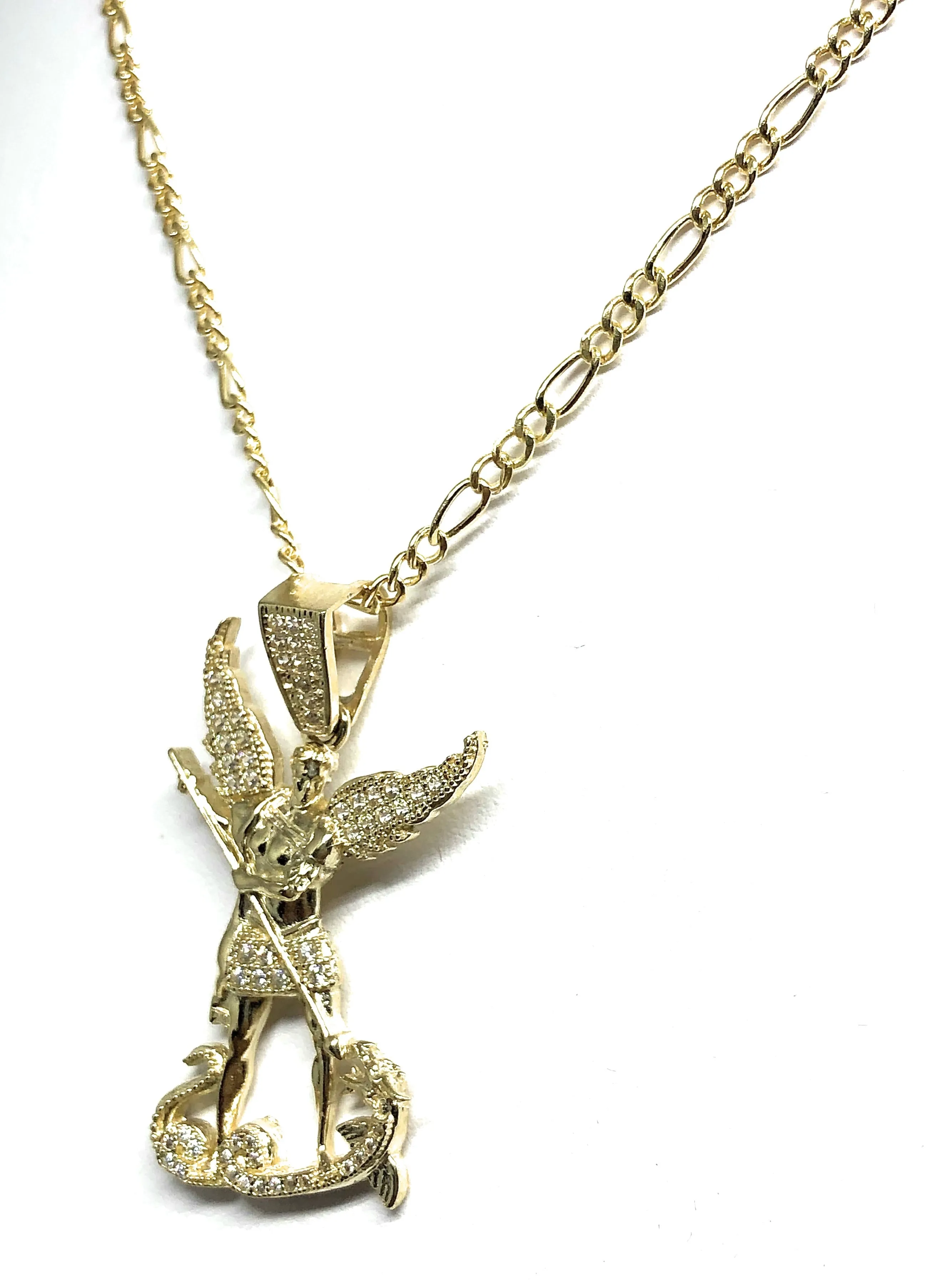 10k Solid Gold Yellow St. Michael Archangel CZ Pendant Necklace (7g)