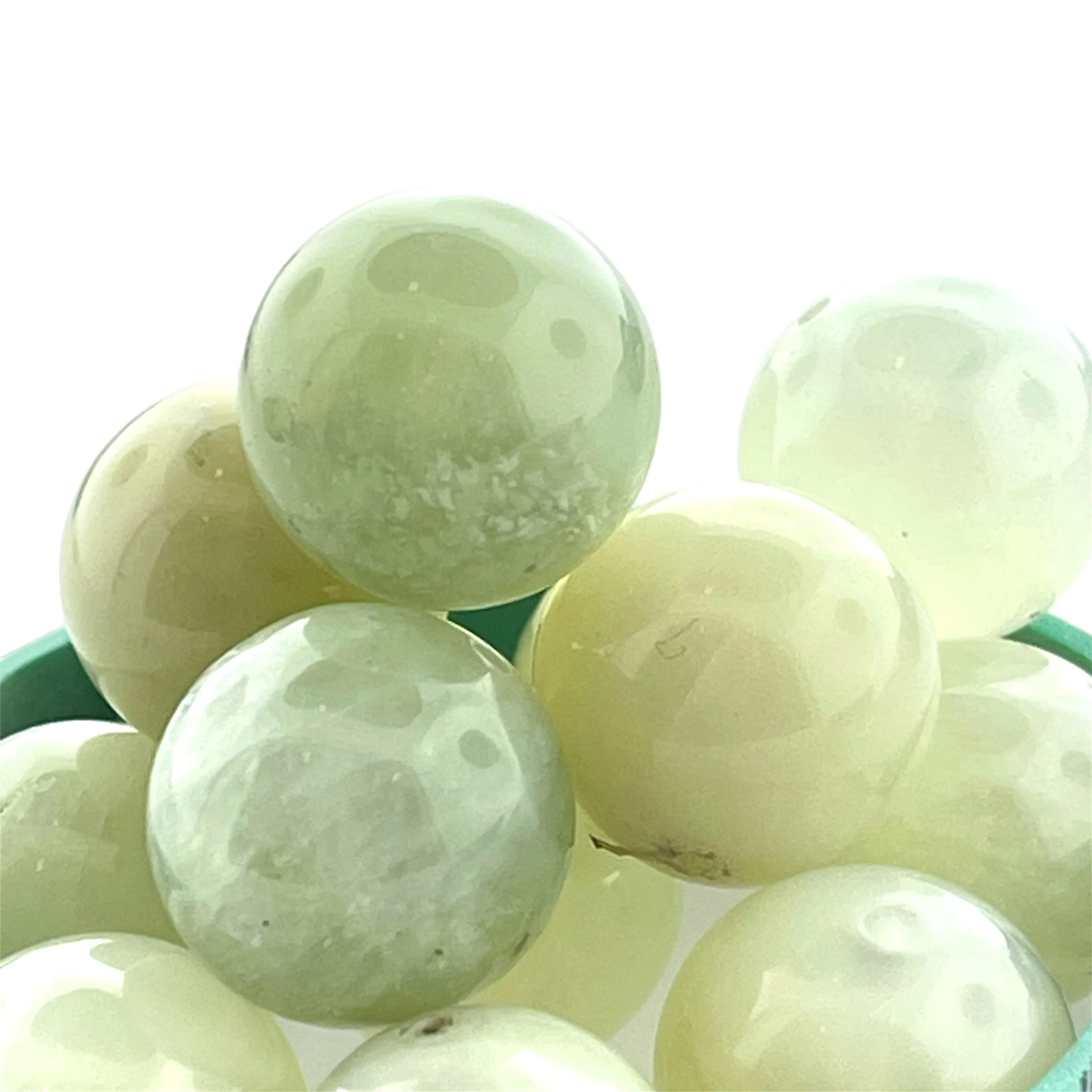 14  14mm Green and White Jade  Round Beads