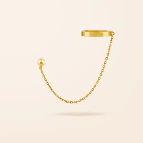 14K Gold Ear Cuff with Stud Chain Earring