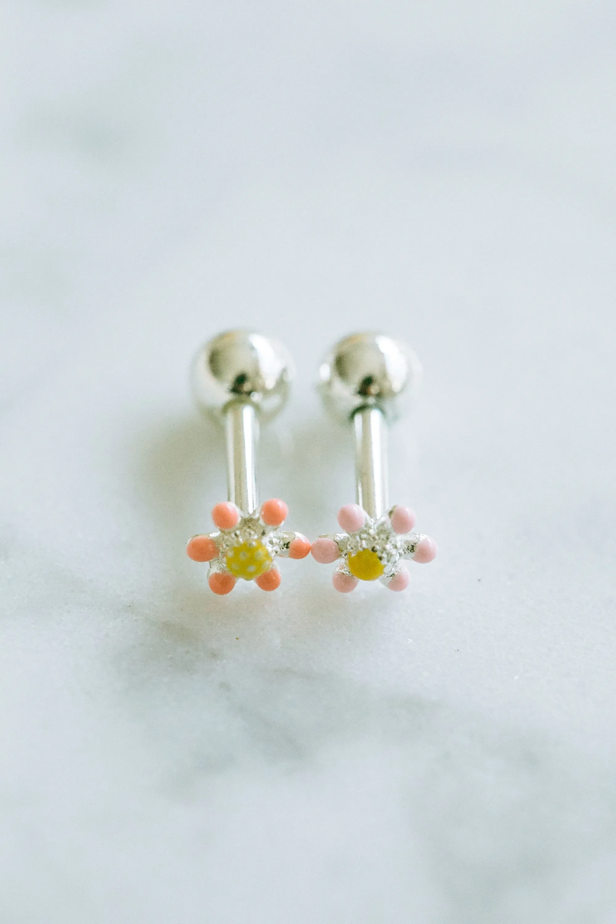 14k Gold Plated Simulated Flower Style Ear Barbell Ball Stud Earring Piercing Stainless Steel