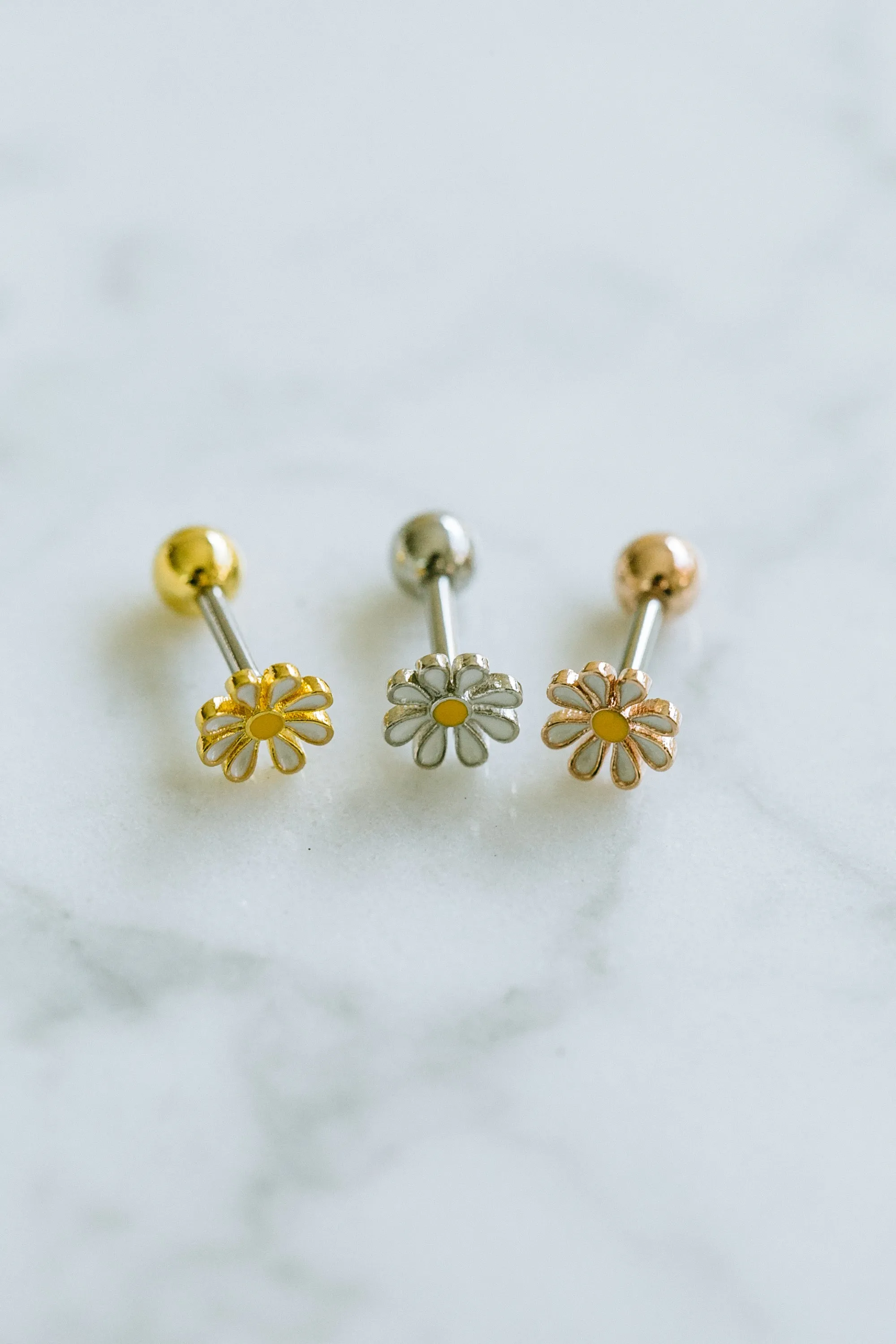 14k Gold Plated Simulated Flower Style Ear Barbell Ball Stud Earring Piercing Stainless Steel