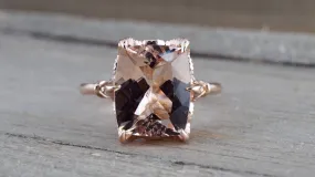 14k Rose Gold 11.5x9.5mm Cushion Morganite With Round Cut Diamonds Art Deco Vintage Design Promise Ring Anniversary