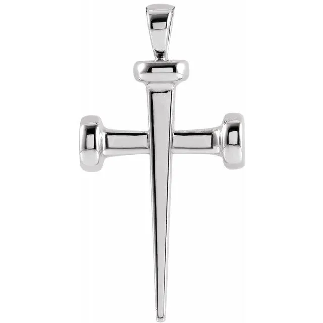 14K White 28x14.71 mm Nail Cross Pendant R42392PW