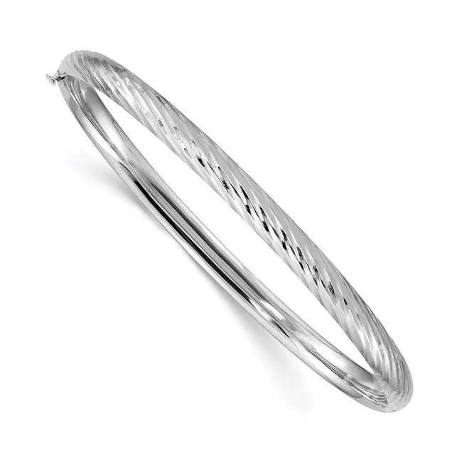 14K White Gold and White Rhodium (4.75mm) Diamond Cut  Bangle