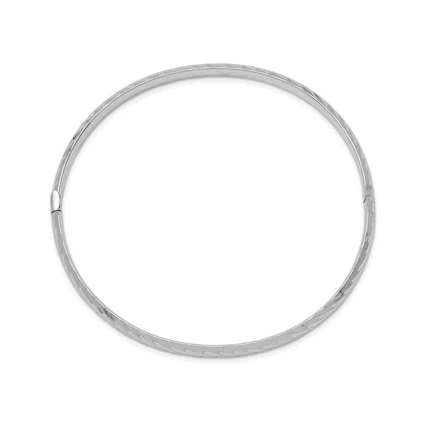 14K White Gold and White Rhodium (4.75mm) Diamond Cut  Bangle