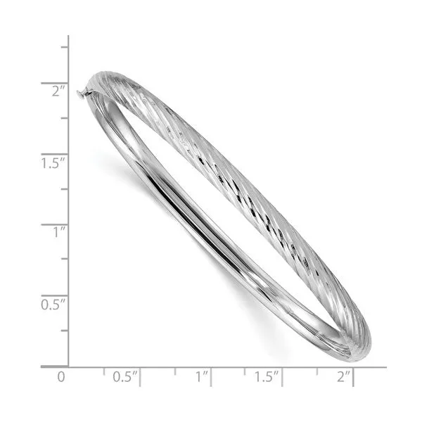 14K White Gold and White Rhodium (4.75mm) Diamond Cut  Bangle