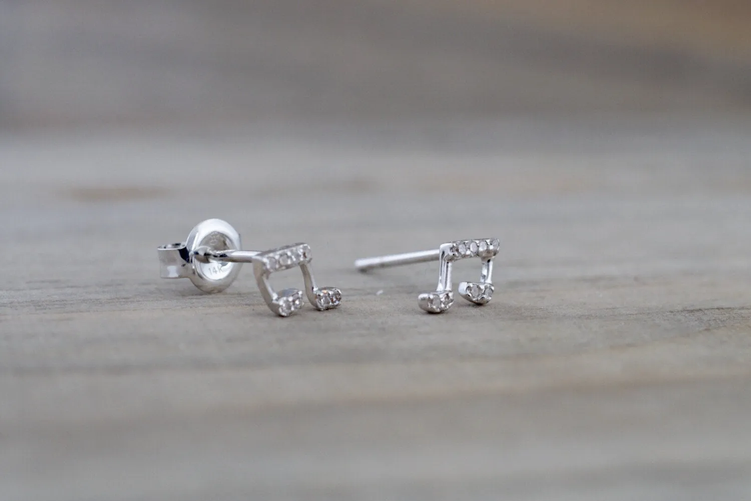 14k White Gold Music Note Earring Studs Stud Band