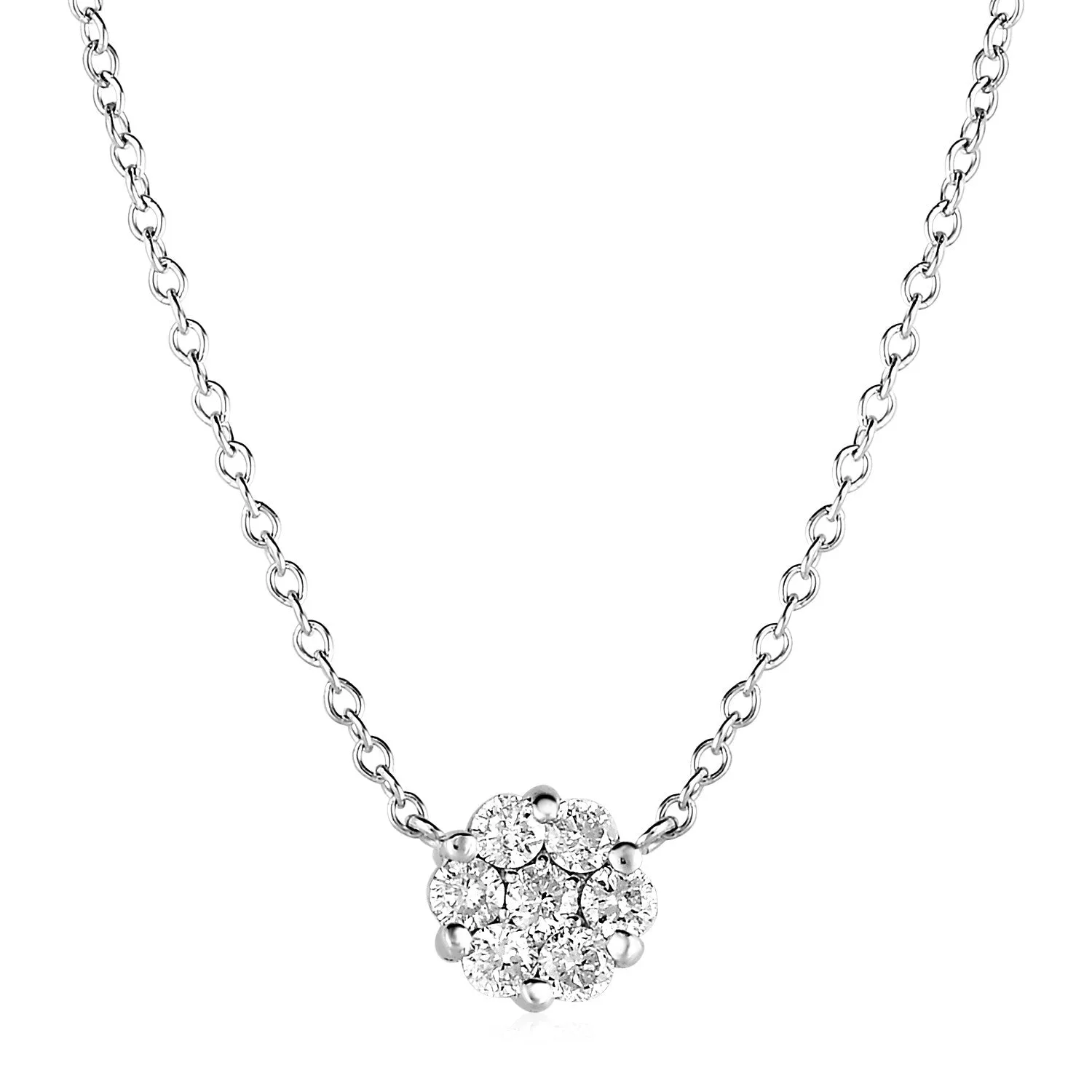 14k White Gold Necklace with Round Pendant with Diamonds-rx27964-18