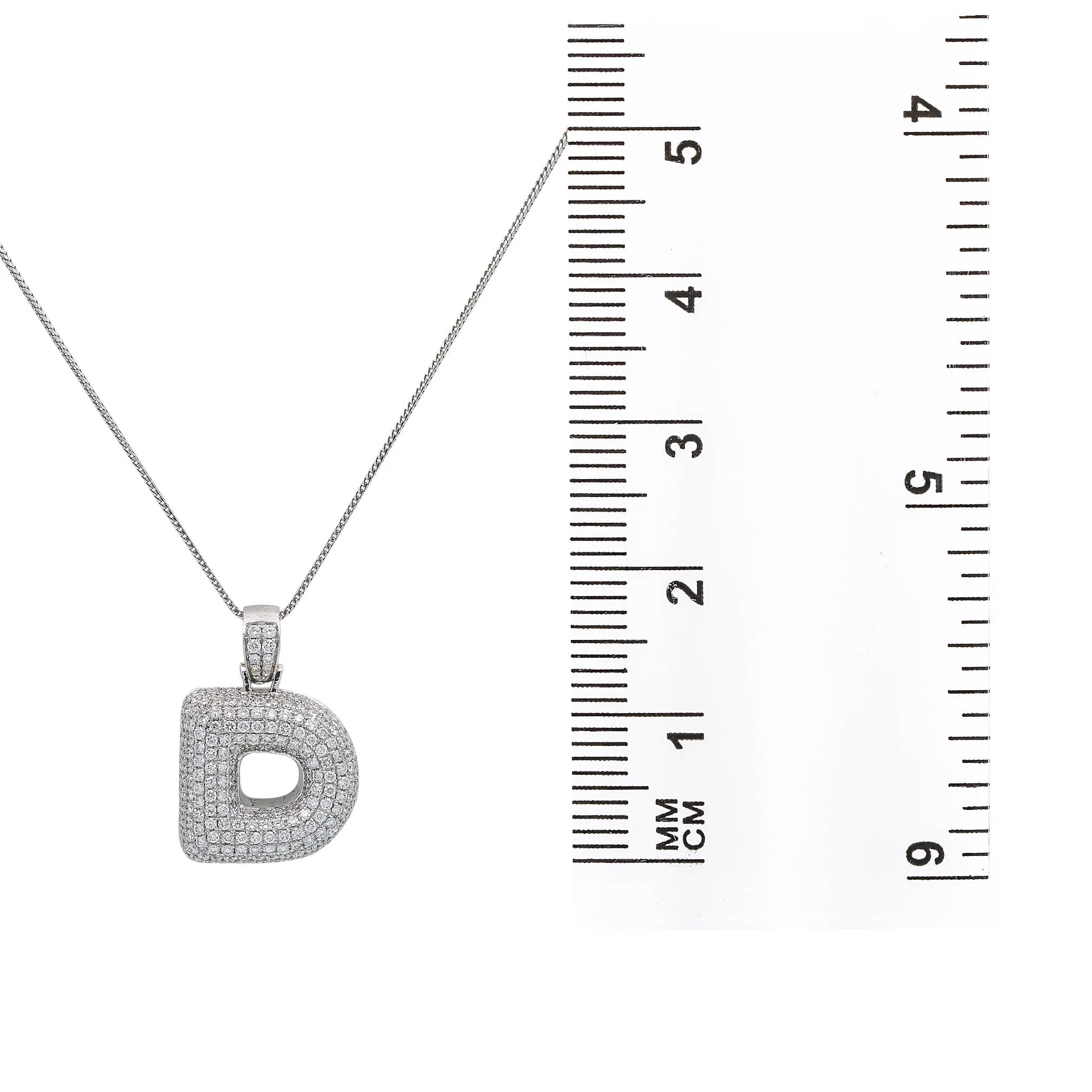 14k White Gold Pendant letter D shaped with 2.71 Ct Diamonds