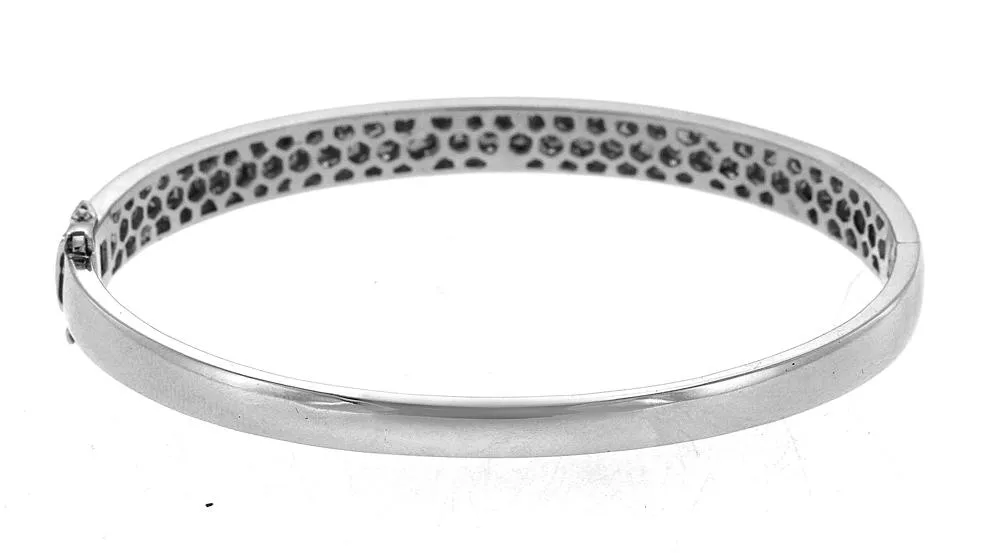 14K White Gold Three Row Diamond Bangle With Round Cut Diamonds 3.00CT