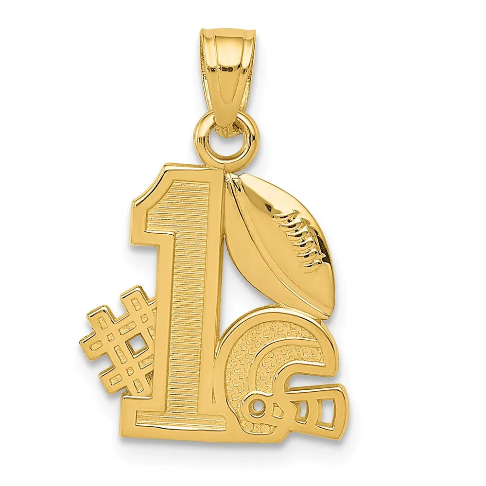 14k Yellow Gold #1 Football Pendant & Helmet Pendant