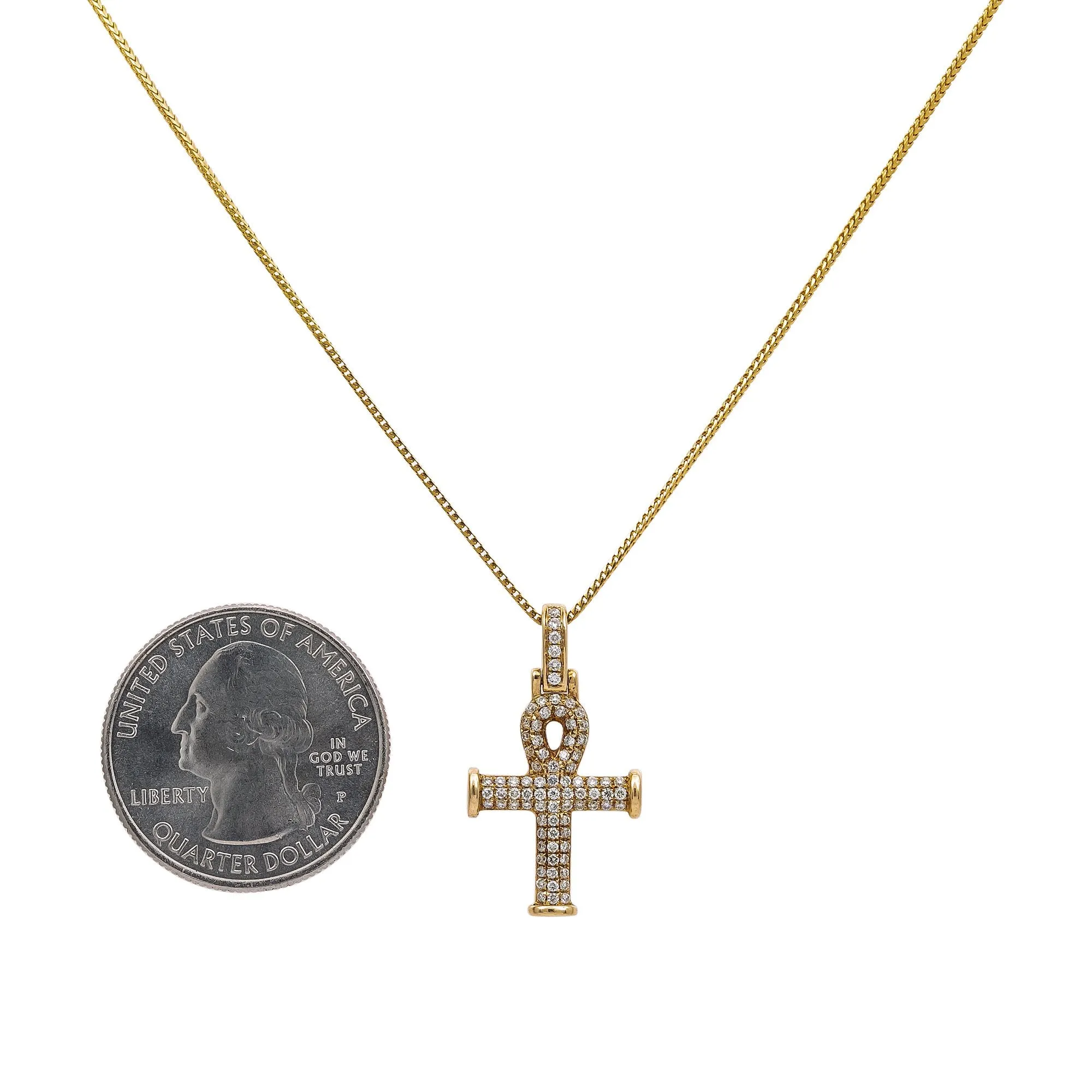 14K Yellow Gold Ankh Pendant with 0.38 CT Diamonds