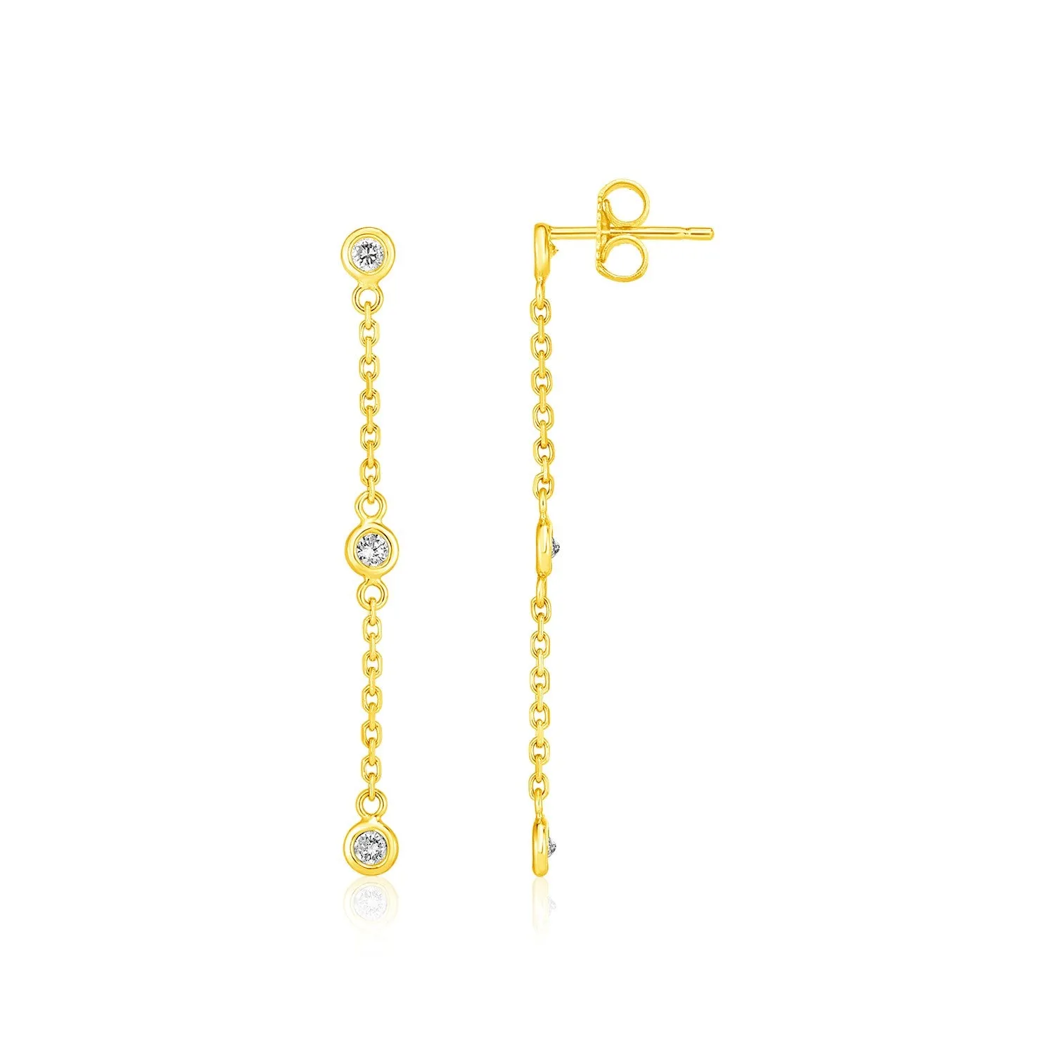 14k Yellow Gold Chain Dangle Earrings with Diamonds-rx88704