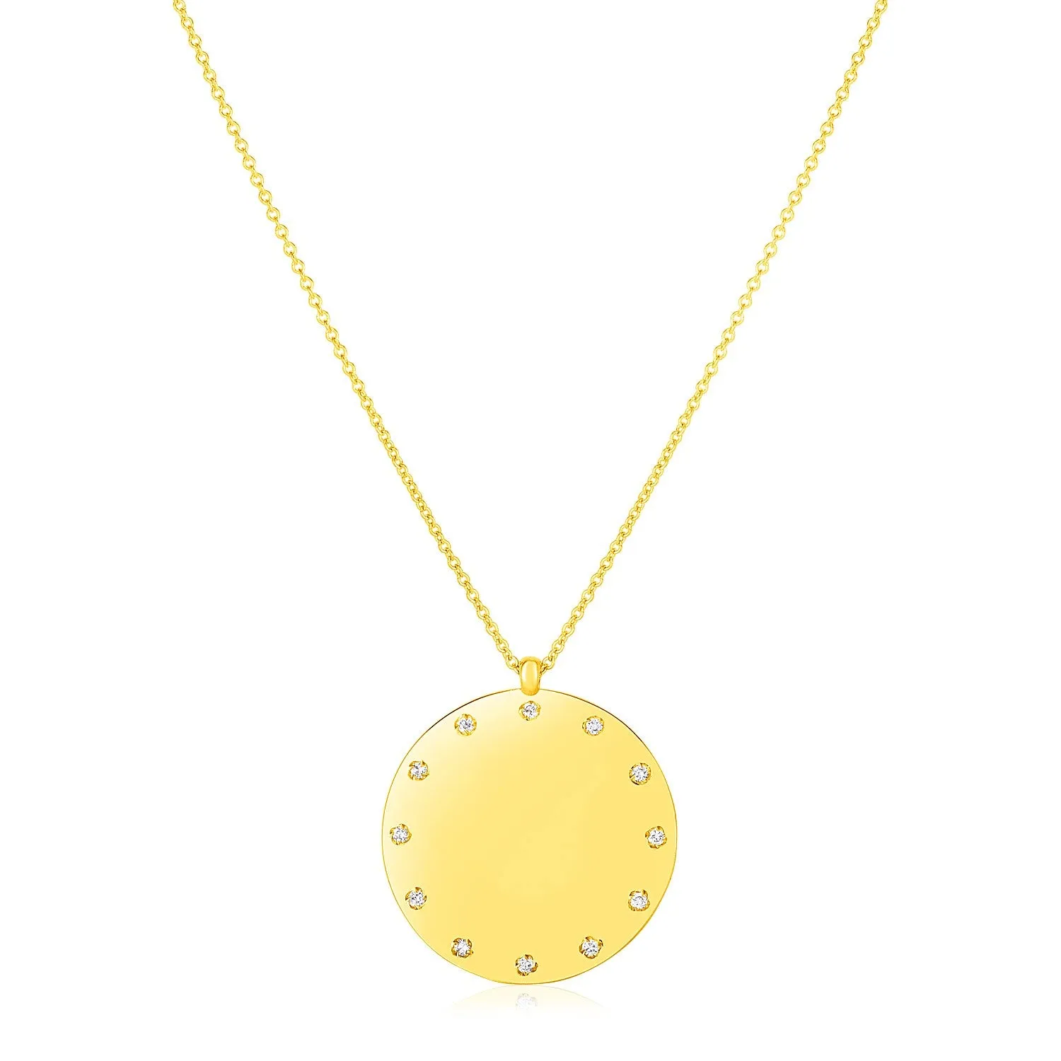 14K Yellow Gold Disc Necklace with Diamonds-rx60848-18