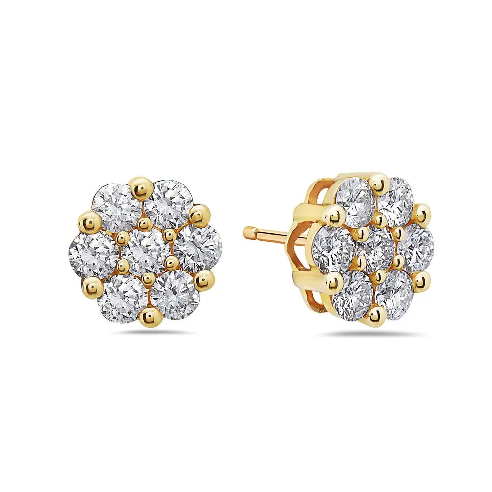 14K Yellow Gold Ladies Earrings With Round Shaped Diamonds