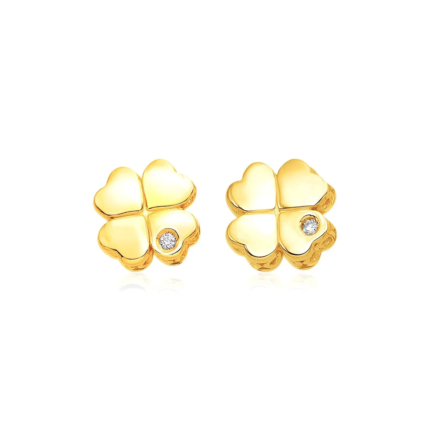 14k Yellow Gold Polished Four Leaf Clover Earrings with Diamonds-rx94766