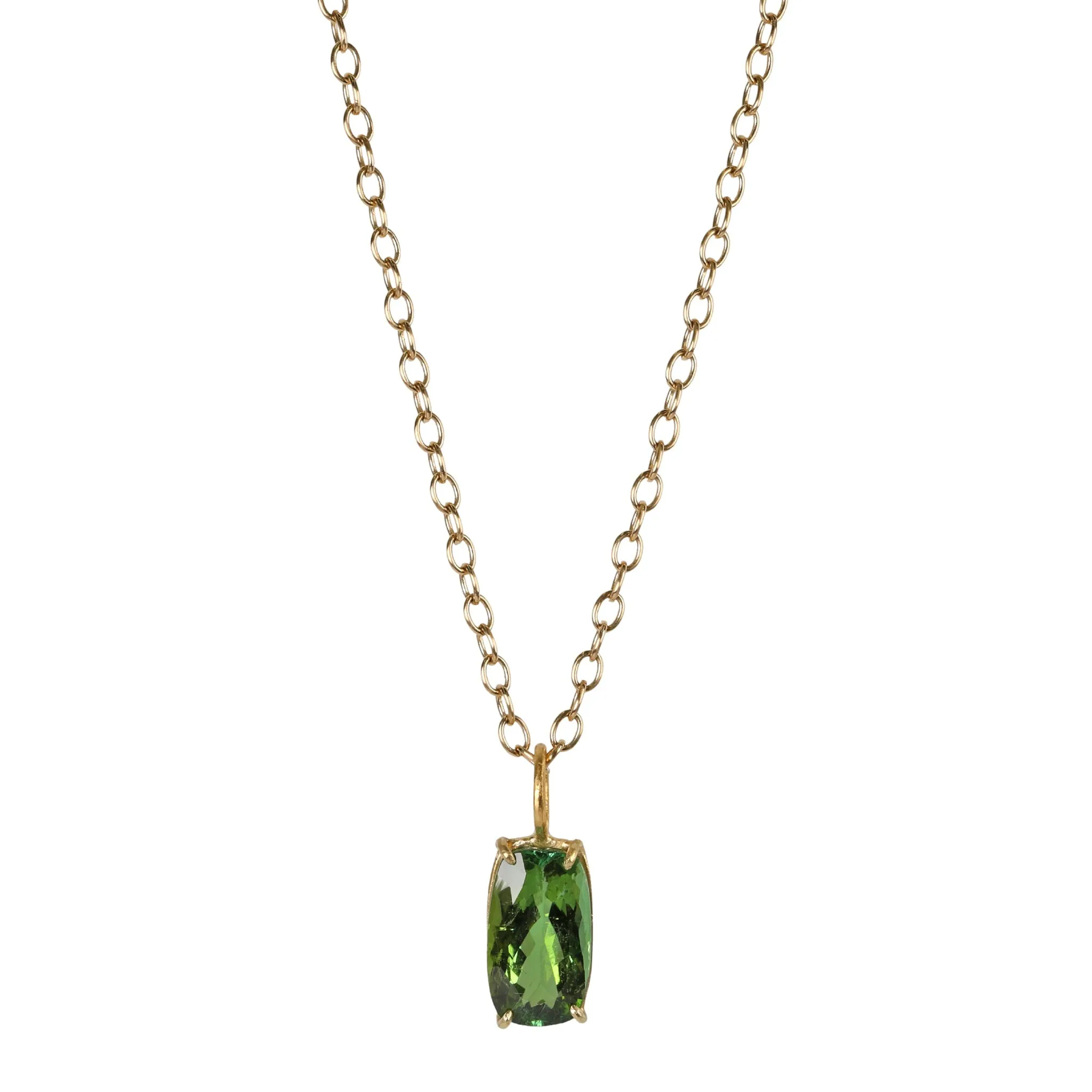 18K Gold Prong-Set Cushion-Cut Green Tourmaline Pendant