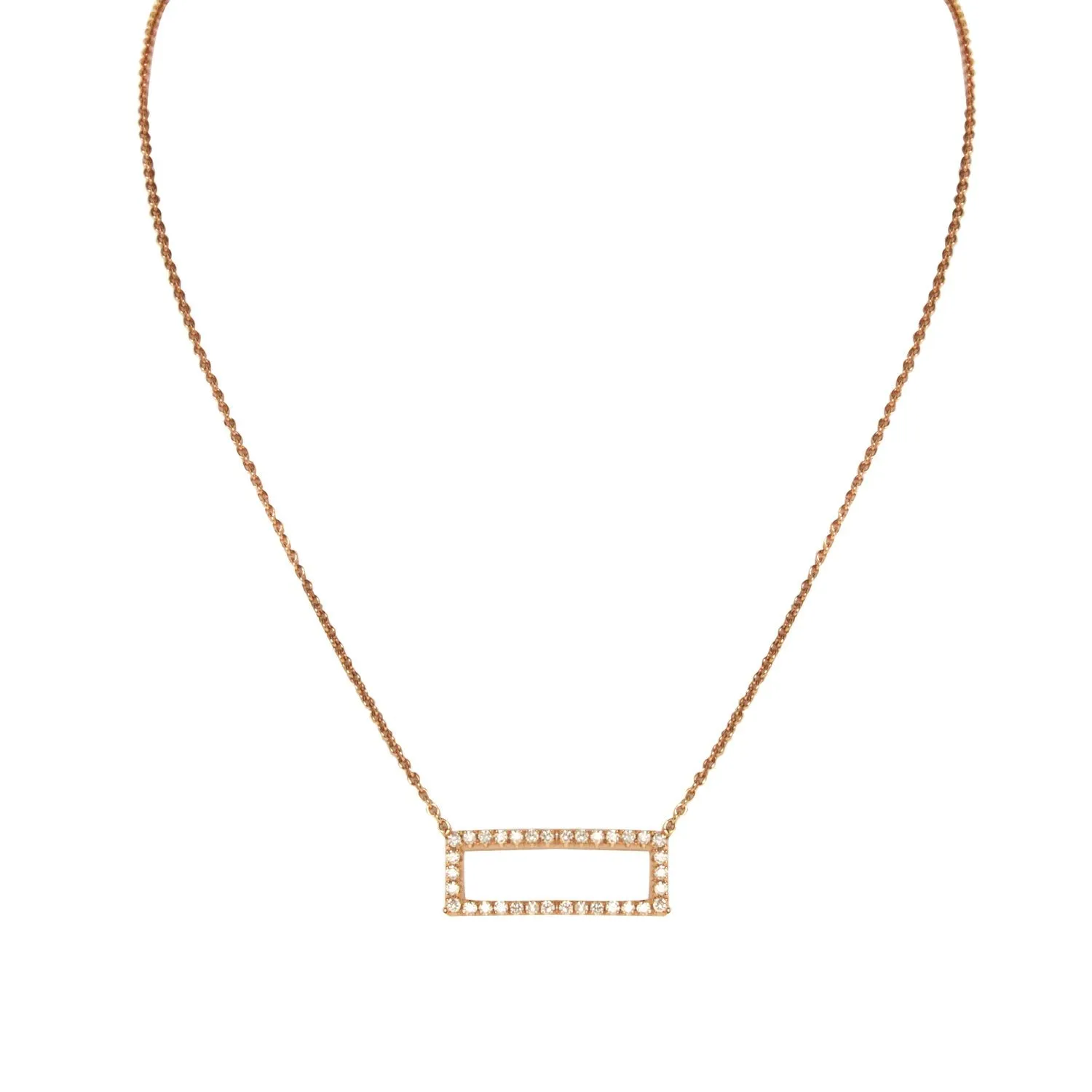 18K Rose Gold Diamond Rectangle Pendant with Chain 0.26CT