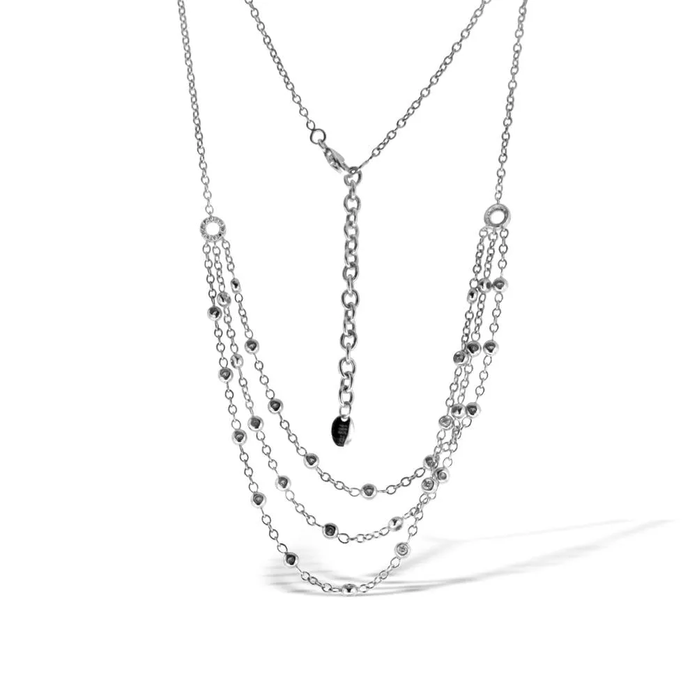 18K White Gold Multi-Strand Necklace with Diamonds 1.00CT