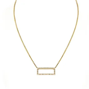 18K Yellow Gold Diamond Rectangle Pendant with Chain 0.26CT