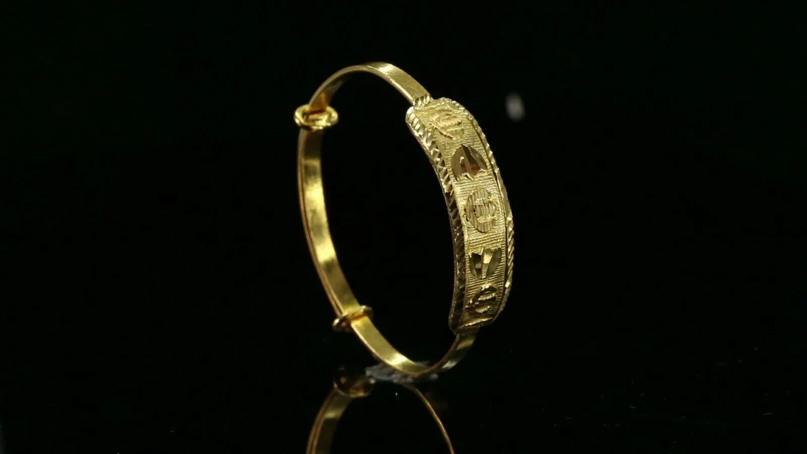 22k Bangle Solid Gold Simple Children Religious Sikh Diamond Cut Bangle cb1311