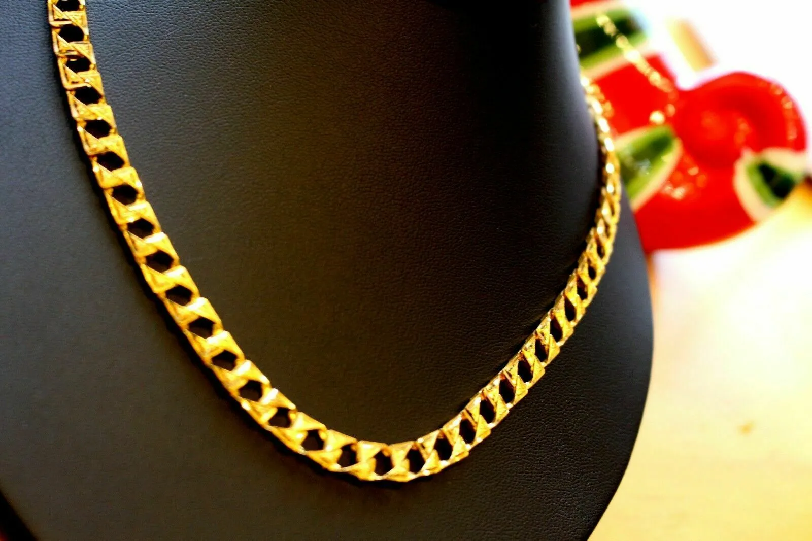 22k Chain Gold Solid Yellow Elegant Simple Cuban Link Design Length 22 inch c624