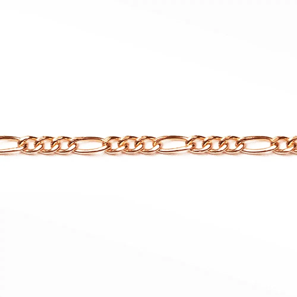 3mm Figaro Diamond Cut 14k Rose Gold Chain Sold by the inch