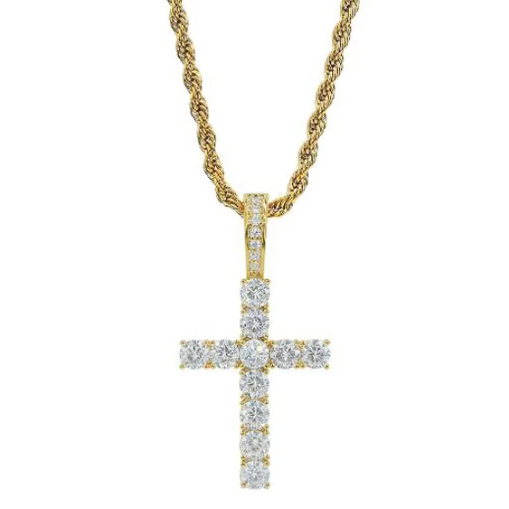 4MM CZ Iced Out 1 Row Tennis Cross + Rope Chain Stainless Steel