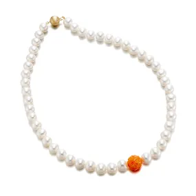 8.5mm Pearl & Orange Jade Dragon Ball Necklace