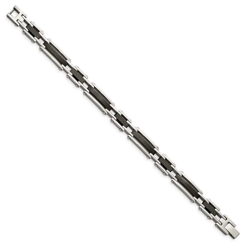 9.25mm Stainless Steel Black Plated & Carbon Fiber Bracelet, 8.25 Inch