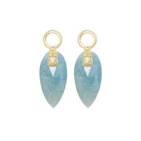 Angel Wings Aquamarine 18k Yellow Gold Earring Charms 15mm