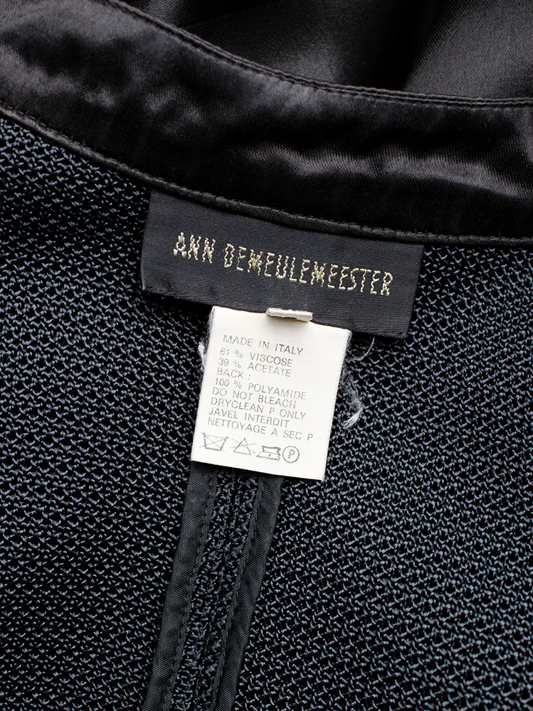 Ann Demeulemeester black double breasted jacket with woven back — spring 1990