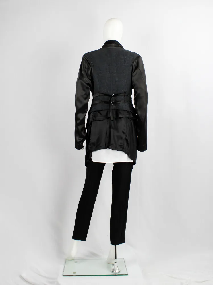 Ann Demeulemeester black double breasted jacket with woven back — spring 1990