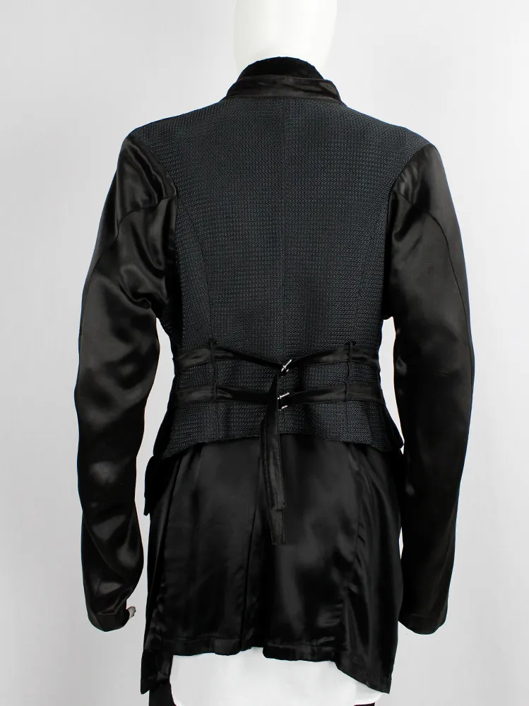 Ann Demeulemeester black double breasted jacket with woven back — spring 1990