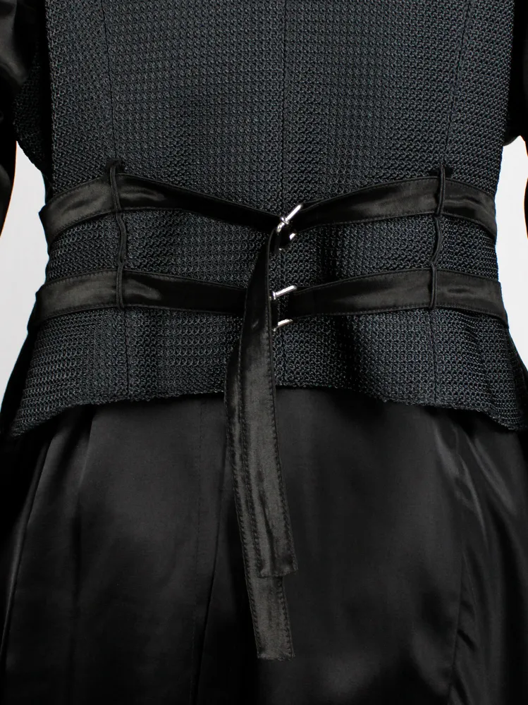 Ann Demeulemeester black double breasted jacket with woven back — spring 1990