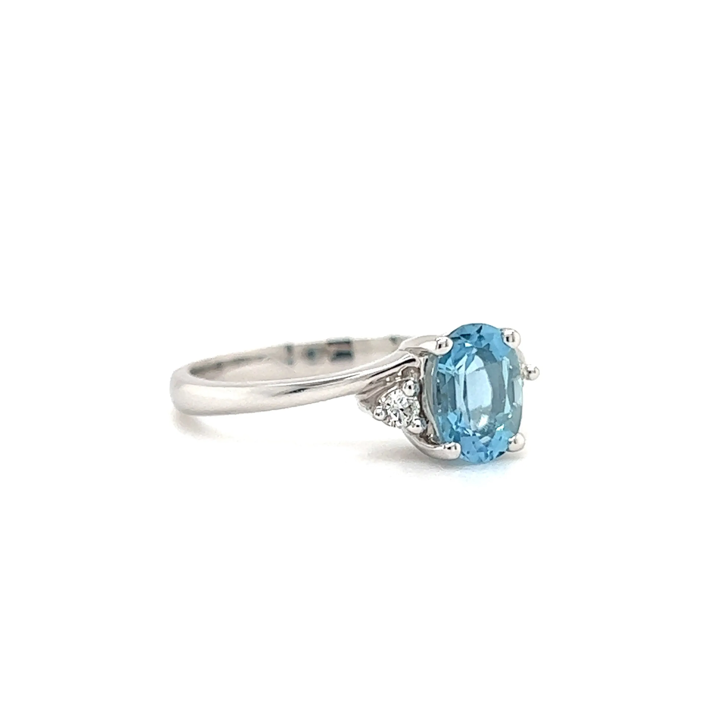 Aquamarine Bypass Ring with Two Side Diamonds in 14K White Gold