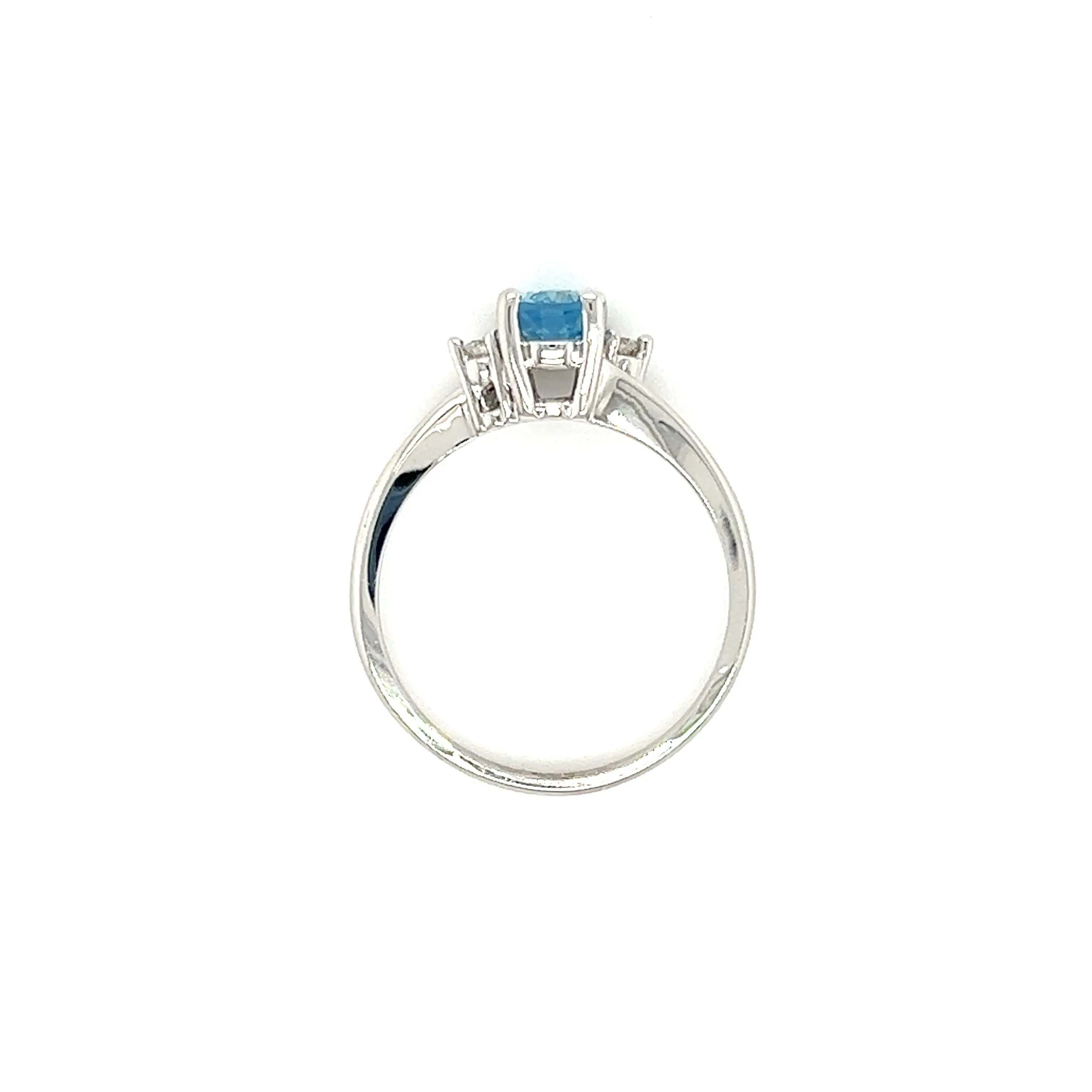 Aquamarine Bypass Ring with Two Side Diamonds in 14K White Gold