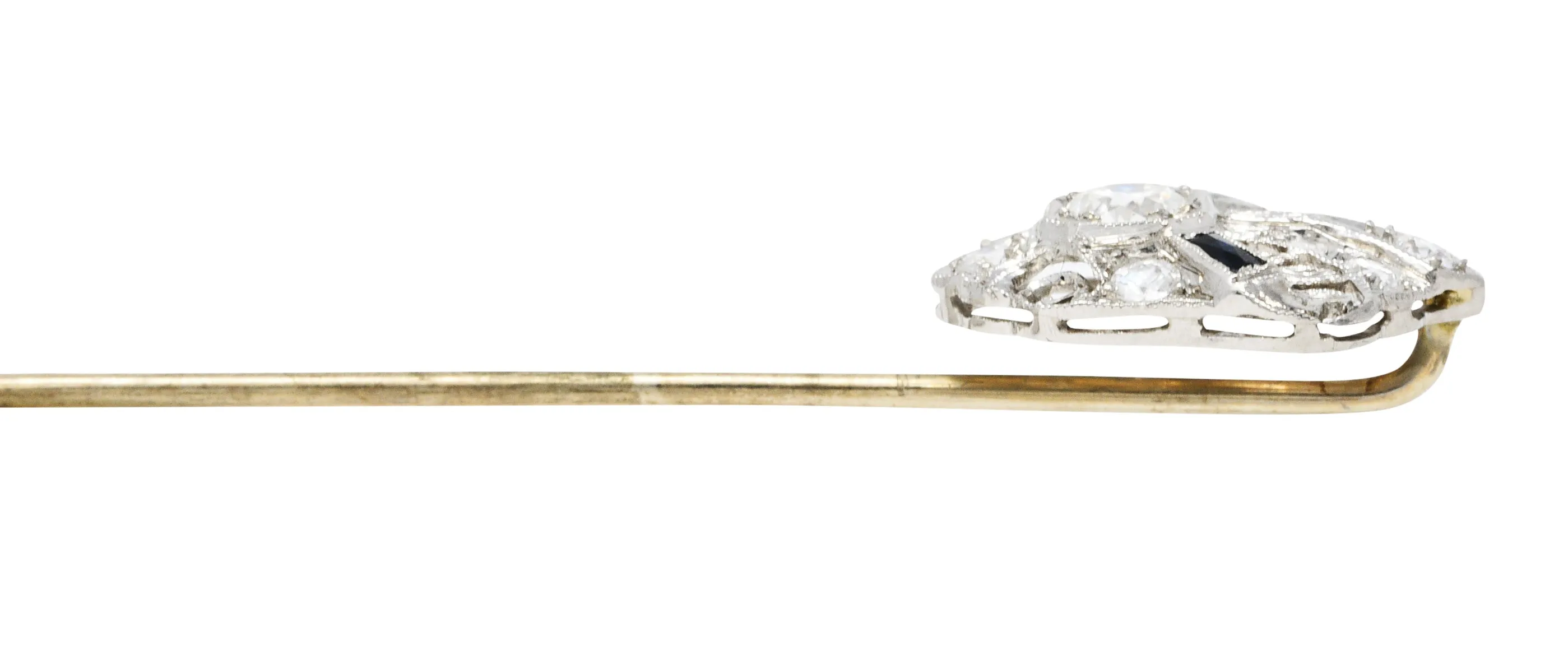 Art Deco Sapphire 0.57 CTW Diamond Platinum Cartouche Stickpin