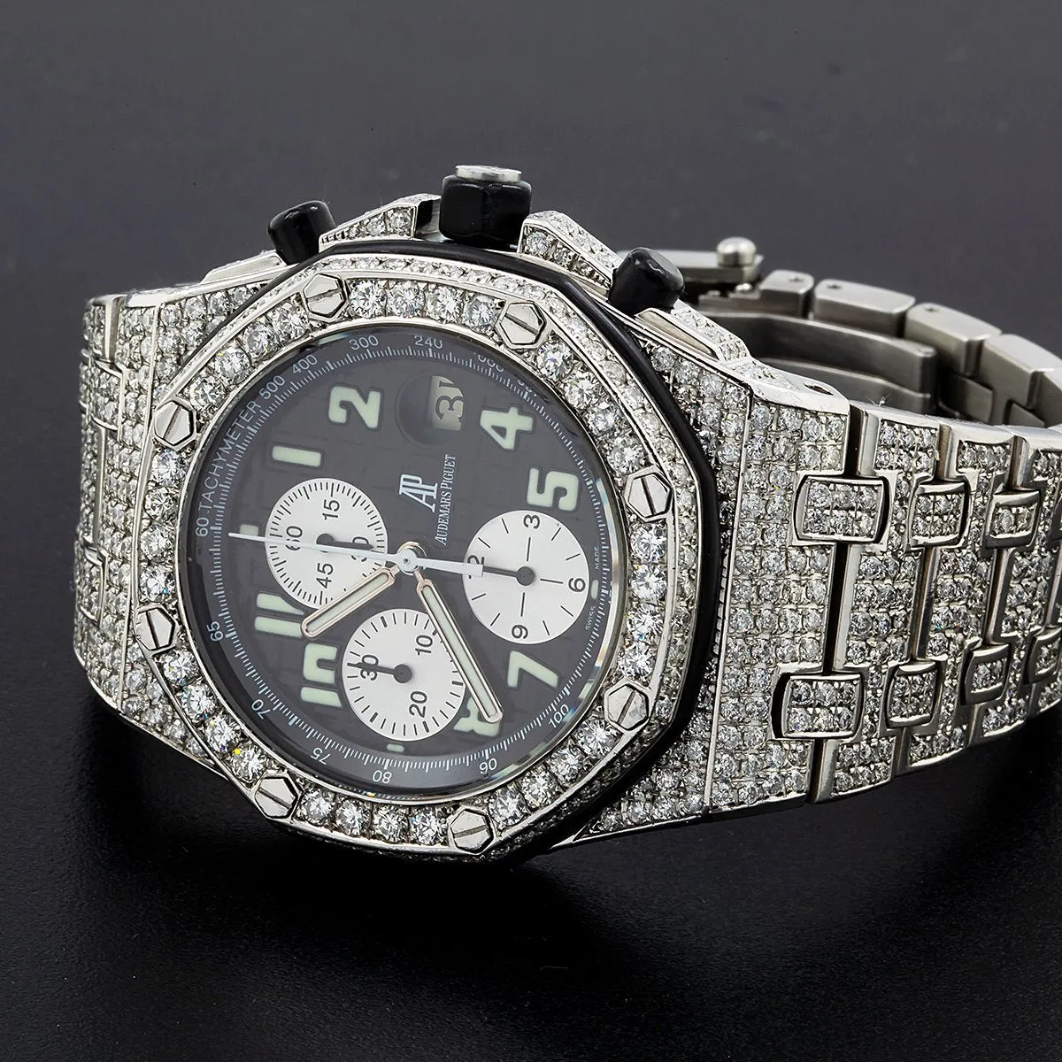 Audemars Piguet Royal Oak Offshore Chronograph 25721ST 43MM Black Dial With 21.75 CT Diamonds