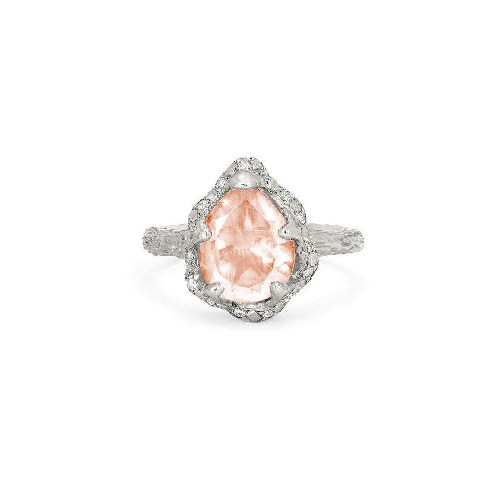 Baby Queen Water Drop Morganite Ring with Sprinkled Diamonds