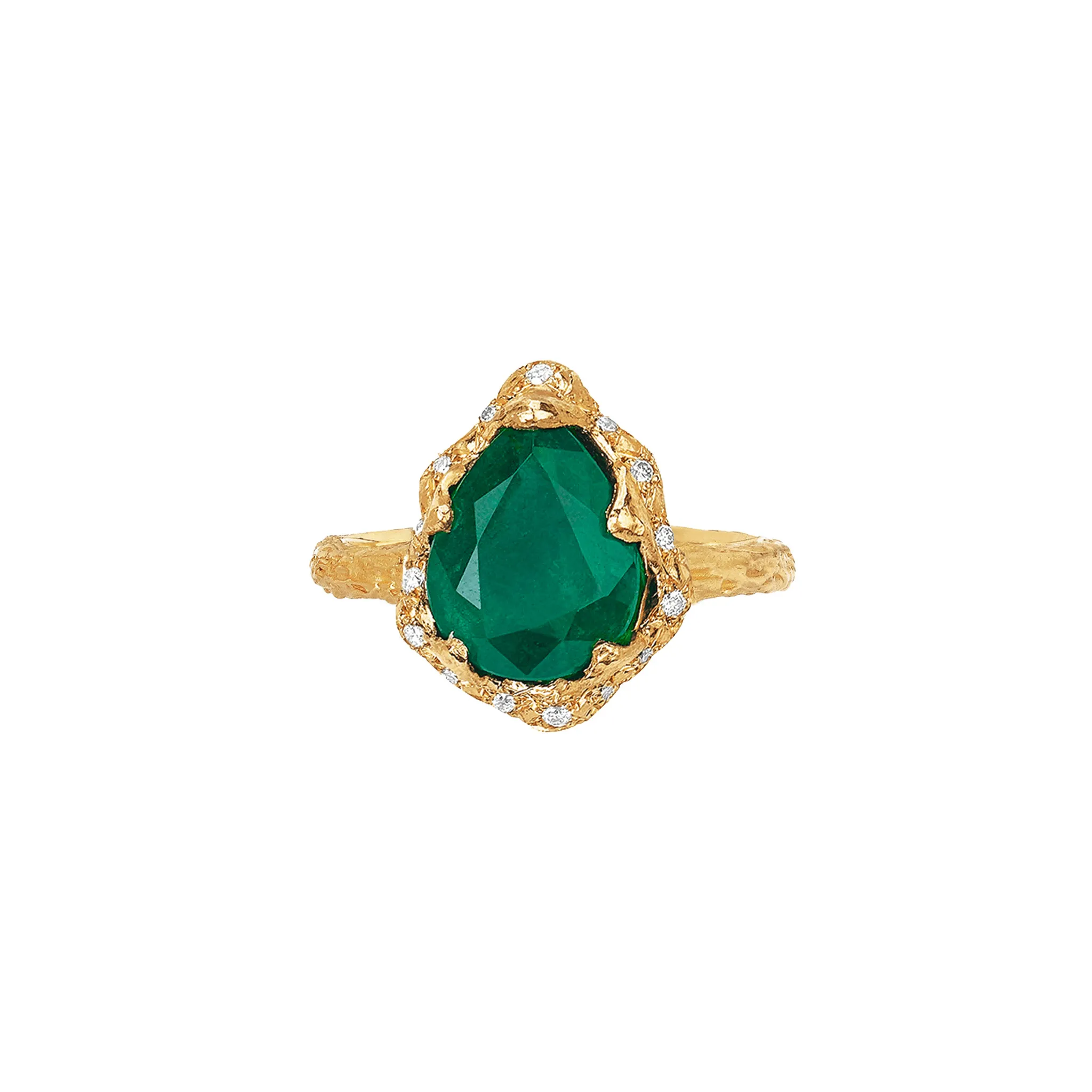 Baby Queen Water Drop Zambian Emerald Ring with Sprinkled Diamonds