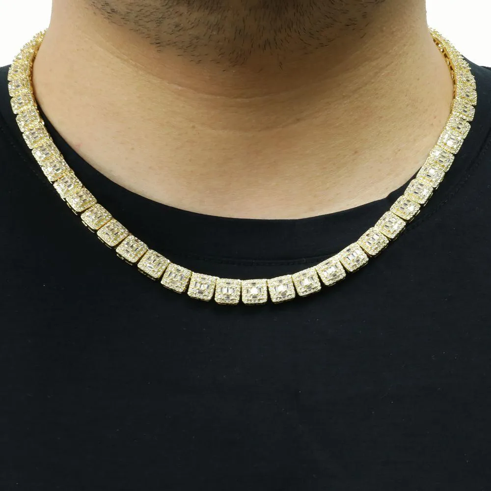 Baguette Square Cluster Link CZ Iced Out Chain