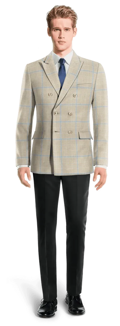 Beige prince of wales lightweight cotton-linen double-breasted Jacket