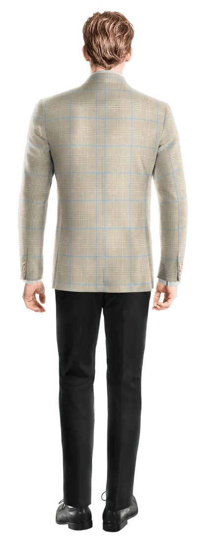 Beige prince of wales lightweight cotton-linen double-breasted Jacket